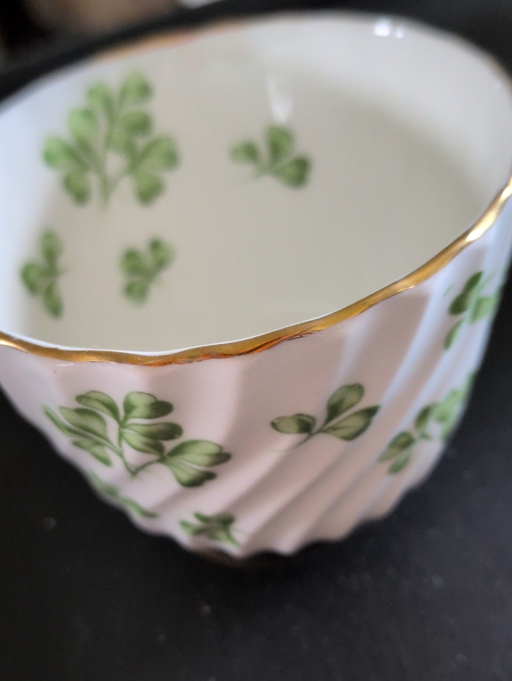 Vintage Ansley Bone China Clover Teacup with Gold Trim